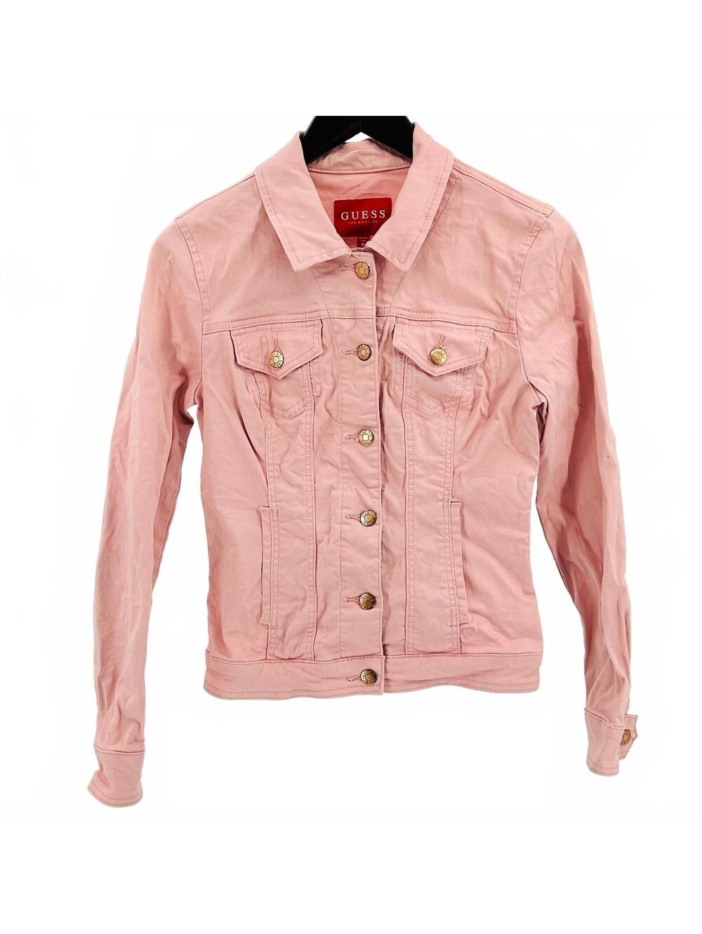 Guess Blush Pink Gold Button Stretch Denim Trucker Jacket